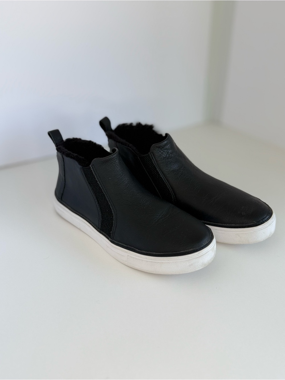Toms Black Slip-On Sneaker Booties with White Sole